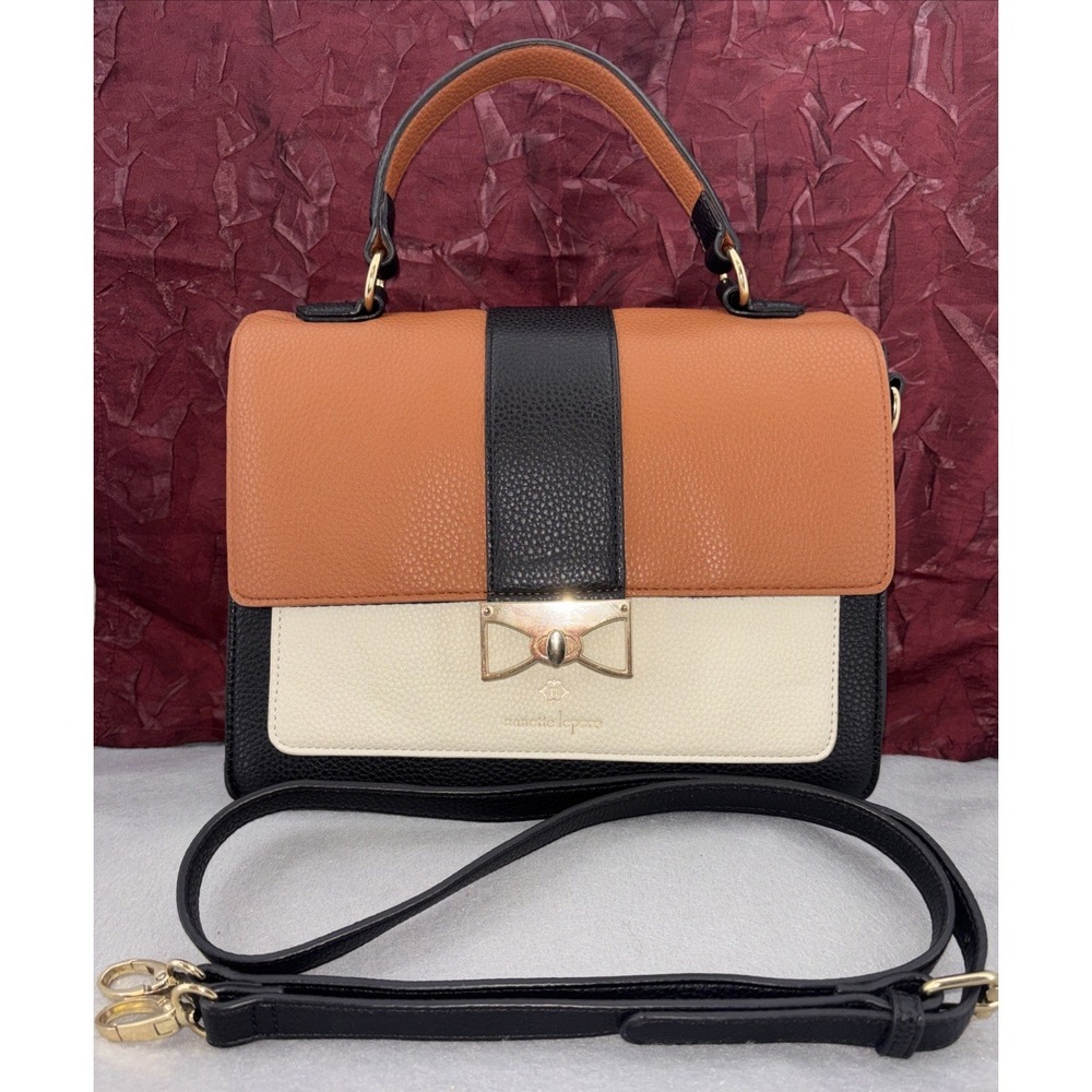 Nanette Lepore Vegan Leather Top Handle Crossbody Purse Color Block EUC Stylish‎